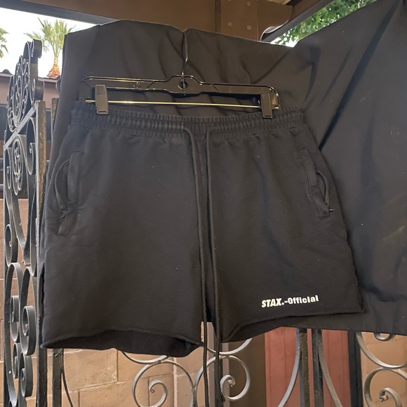 Stax. Official Unisex 100% Cotton Adjustable Black Shorts Side Pockets W=M | M=L - Picture 14 of 15